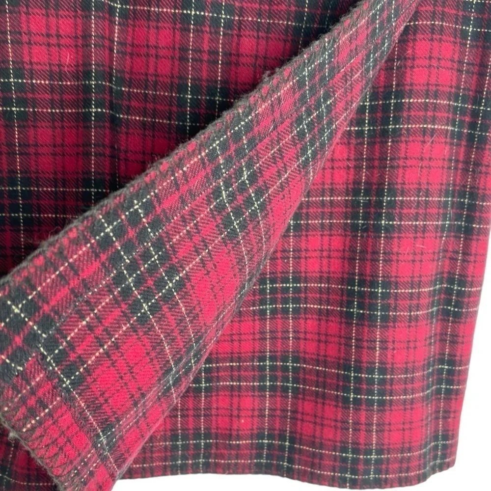Eddie Bauer Size 8 Tartan Plaid Faux Wrap Skirt Wool Red and Black Fully Lined
